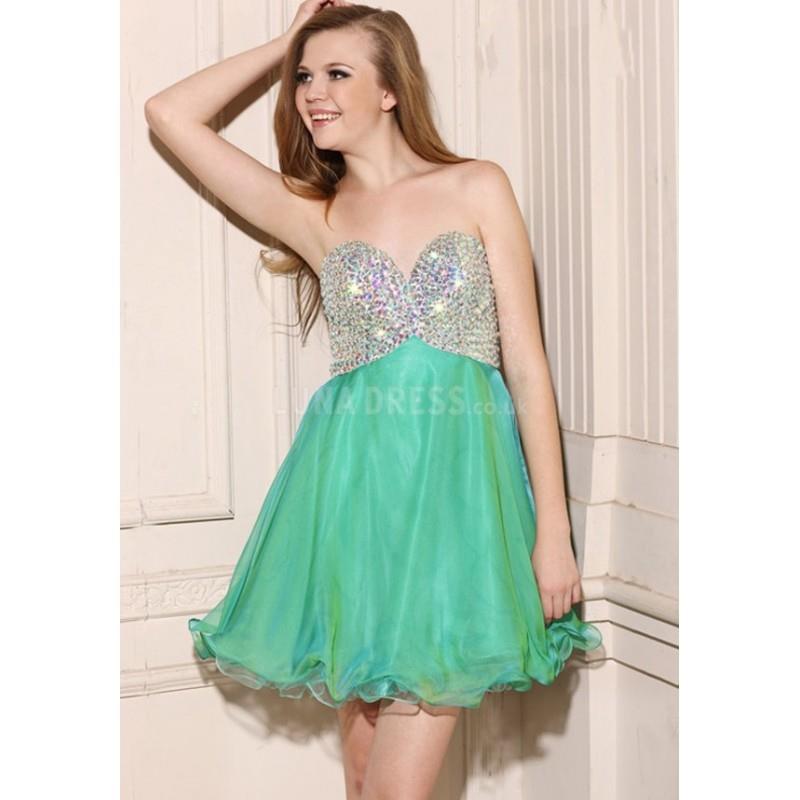 My Stuff, Classic Sleeveless Above Knee A line Sweetheart Chiffon Prom Gown With Crystal - Compellin