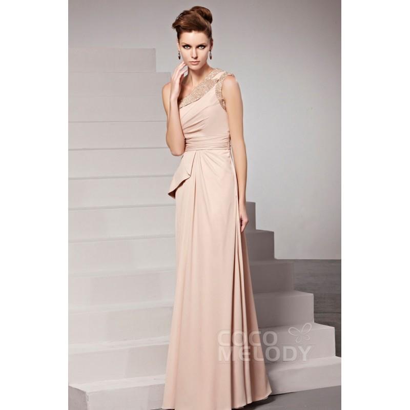 My Stuff, Vintage Sheath-Column One Shoulder Floor Length Chiffon Evening Dress with Beading COSF140