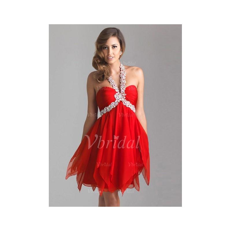 My Stuff, Empire Halter Knee-Length Chiffon Prom Dress With Ruffle Beading - Beautiful Special Occas