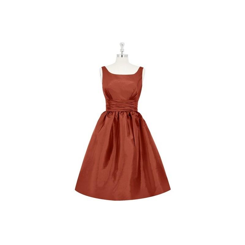 My Stuff, Rust Azazie Kira - Knee Length Scoop Taffeta Scoop Dress - Charming Bridesmaids Store