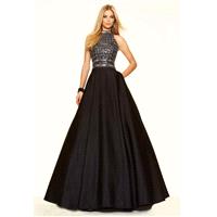 Halter Taffeta Black Mesmerize Beading A-Line Keyhole Dress - dressosity.com