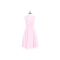 Candy_pink Azazie Sylvia - Back Zip Scoop Chiffon And Lace Knee Length Dress - Charming Bridesmaids