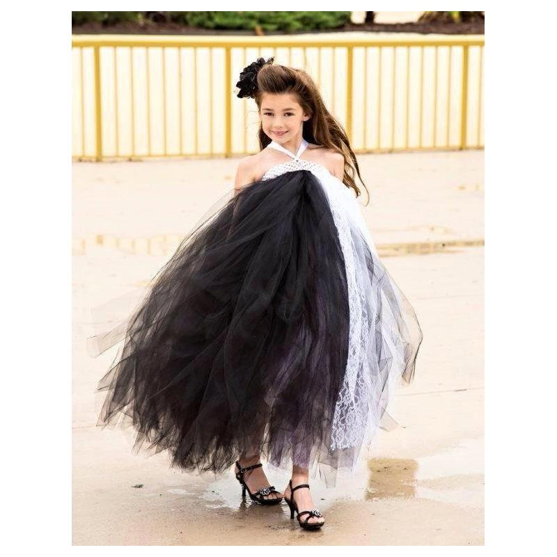 My Stuff, Black & White Lace Couture Flower Girl Tutu Dress/ Pageant Attire/Tutu Dress/ - Hand-made
