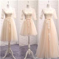 Wedding Bridesmaid lace satin organza Champaign / Grey / light pink dress - 3 different length to ch