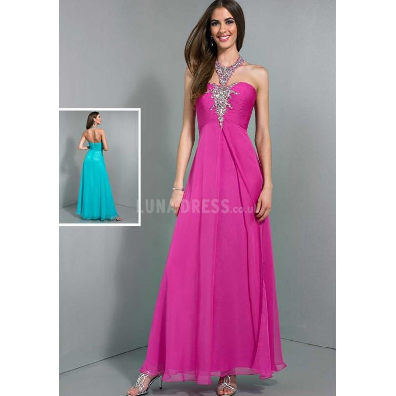 My Stuff, Modern A line Floor Length Halter Natural Waist Sleeveless Chiffon Prom Dresses - Compelli