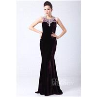 Hot Sale Sheath-Column Jewel Sweep-Brush Train Velvet Evening Dress with Split and Crystals COST1400