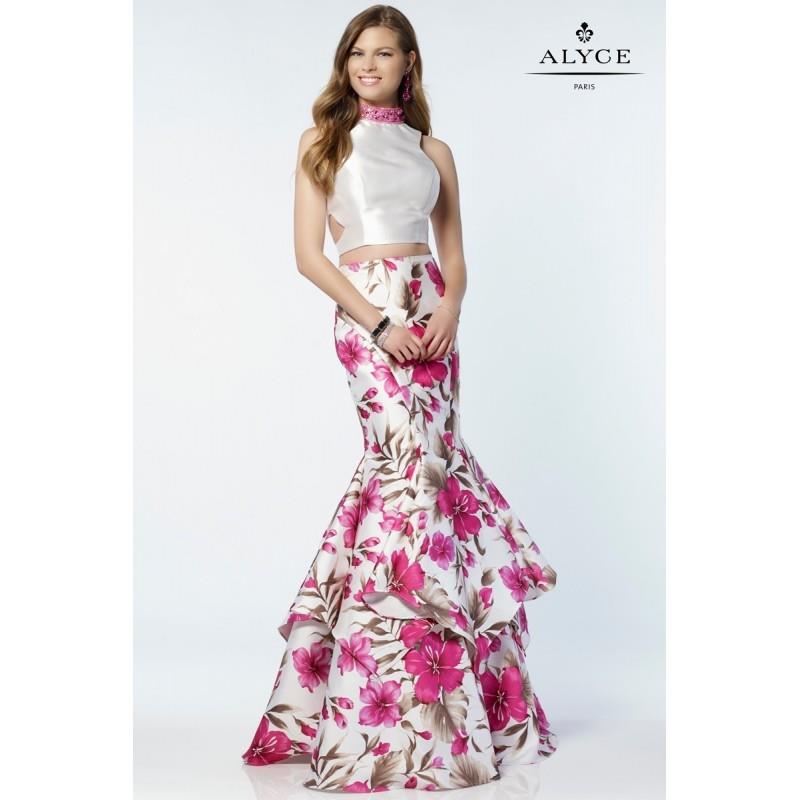 wedding, Alyce 6799 Prom Dress - Long Alyce Paris 2 PC, Crop Top, Trumpet Skirt High Neck Prom Dress