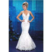 Style 9401 by Allure Bridals - Ivory  White Lace Low Back Floor Jewel  Straps  V-Neck Wedding Dresse
