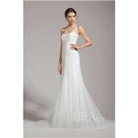 Delicate Sheath-Column Sweetheart Tulle Ivory Sleeveless Wedding Dress with Beading and Crystal - To