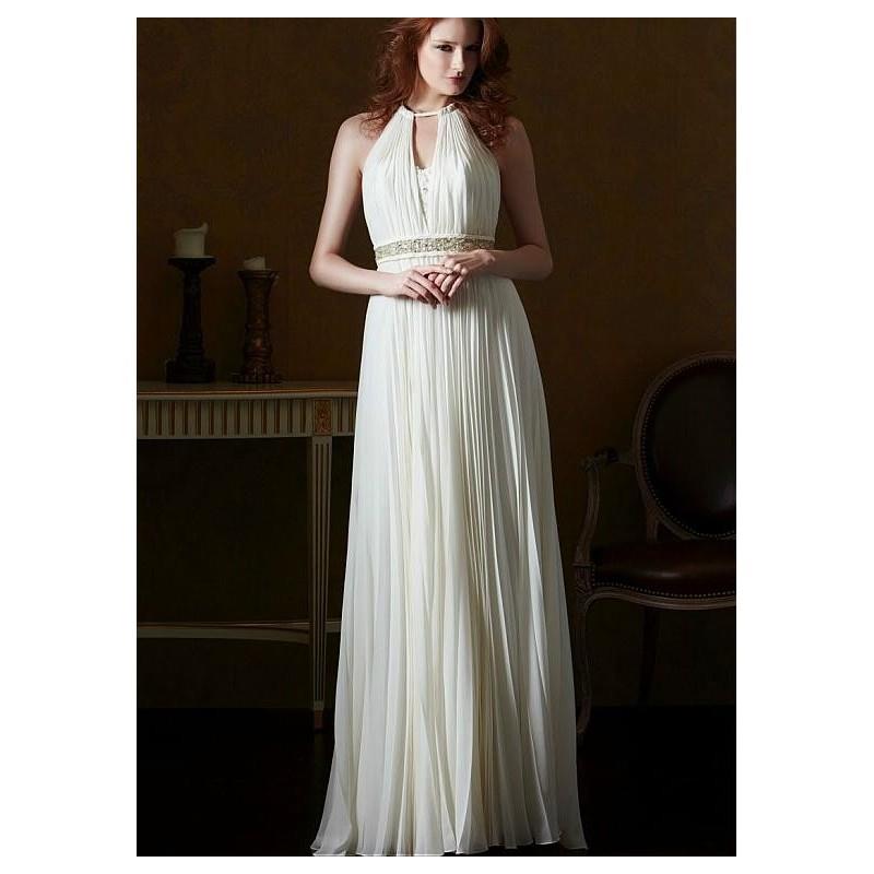 My Stuff, Elegant Chiffon Halter Neckline Natural Waistline Sheath Wedding Dress With Beaded Lace Ap