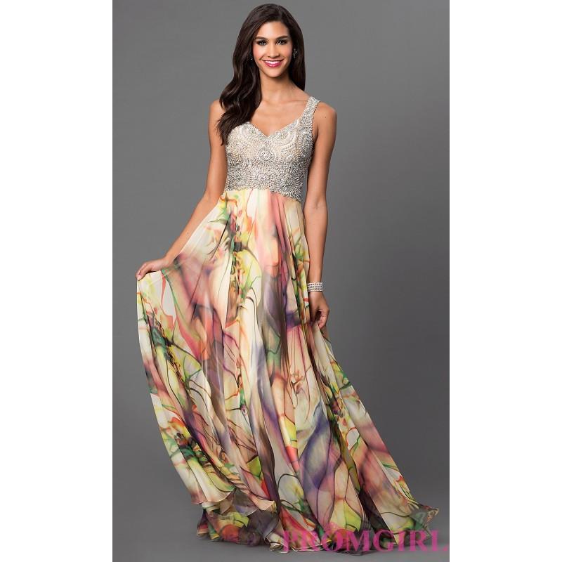 My Stuff, Print Skirt V-Neck Floor Length Dress by Dave and Johnny - Discount Evening Dresses |Shop