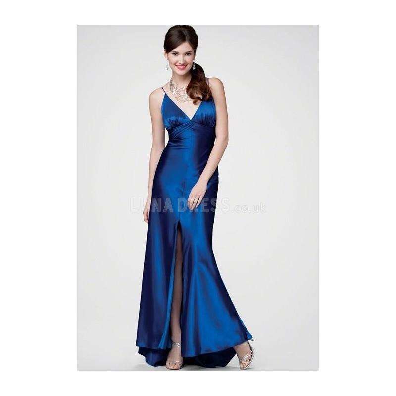 My Stuff, Romantic A line Silk Like Satin V Neck Floor Length Sweep Train Prom Party Dress - Compell