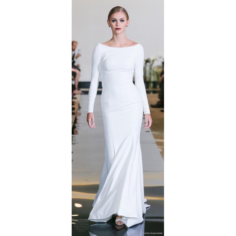 My Stuff, Justin Alexander 8936 Spring/Summer 2018 Chapel Train Simple White Column Bateau Long Slee