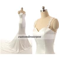 Vintage Sweep Train Wedding Dress White/Ivory Handmade Satin Mermaid Wedding Gowns Cap Sleeve Bridal