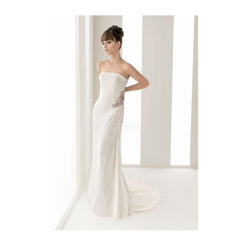 My Stuff, Stunning Chiffon Sheath/ Column With Ruching Strapless Court Train Bridal Dress - Compelli