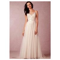 Elegant Tulle V-neck Neckline Beaded Embroidered A-line Wedding Dress - overpinks.com