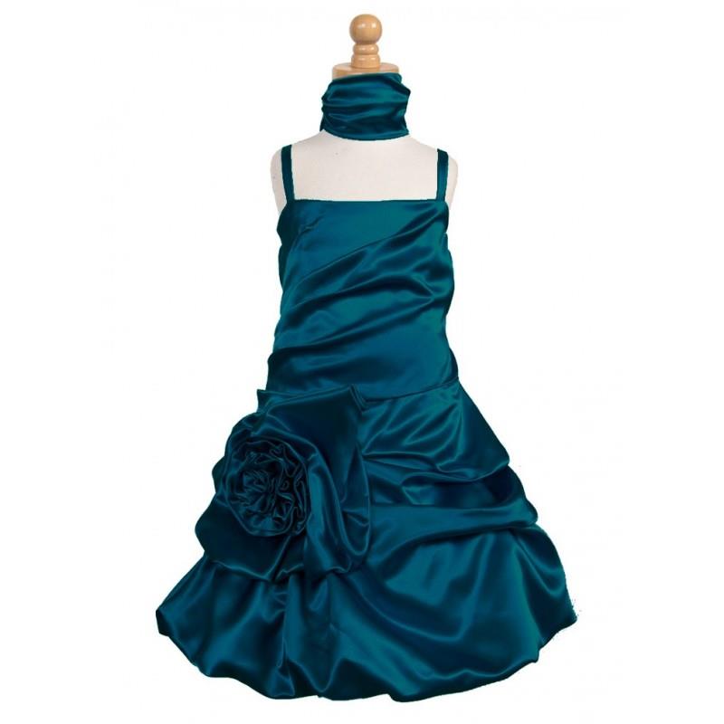 My Stuff, Teal Satin Bubble Dress w/ Gathered Flower & Shawl Style: D717 - Charming Wedding Party Dr