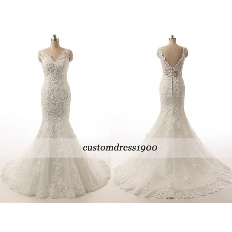 wedding, Elegant Cap Sleeve Sweep Train Handmade Lace Wedding Dress Sexy V-Back Ivory Bridal Gowns -