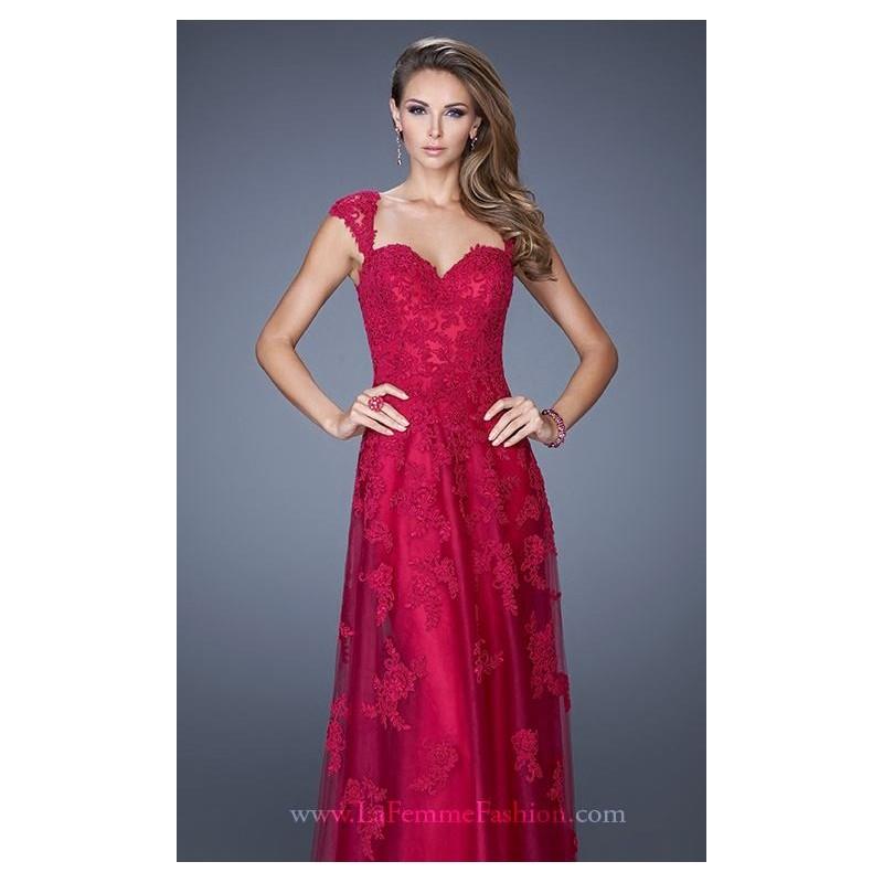 My Stuff, Cranberry Lace Tulle Gown by La Femme - Color Your Classy Wardrobe