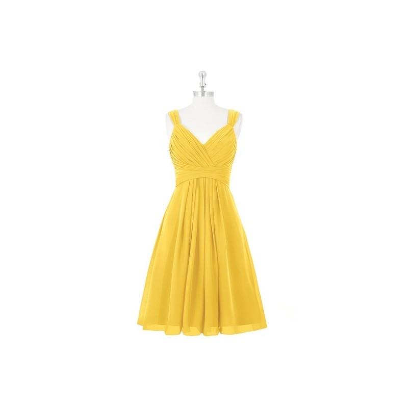 My Stuff, Marigold Azazie Clara - Back Zip V Neck Chiffon Knee Length Dress - Charming Bridesmaids S