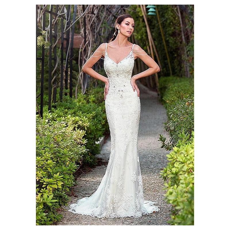 wedding, Chic Tulle Spaghetti Straps Neckline Mermaid Wedding Dresses with Beaded Lace Appliques - o