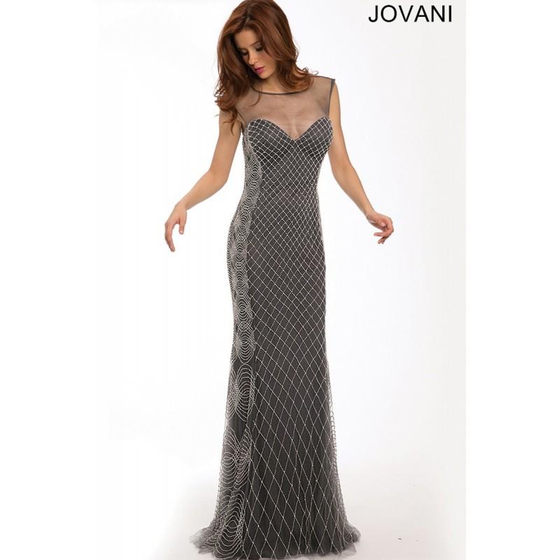 My Stuff, Jovani 94495 Sheer Yoke Exposed Back Net Overlay - Jovani Round Prom Long Sheath Dress - 2