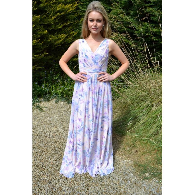 My Stuff, Custom made 'Rosie' chiffon gown floral print v neck sleeveless backless bridesmaids dress