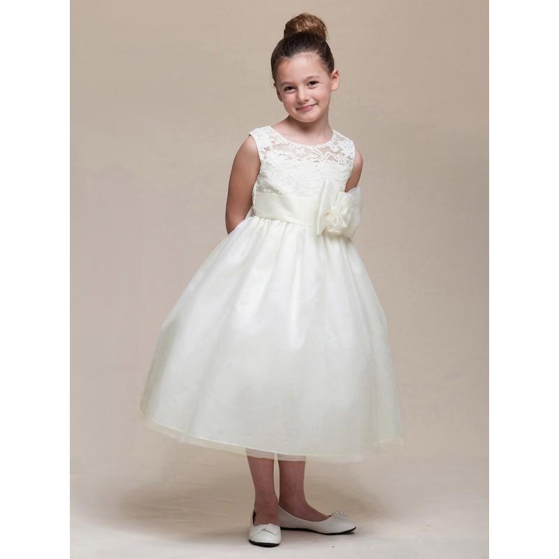 My Stuff, Ivory Lace Bodice w/ Tulle Skirt & Flower Sash Style: D968 - Charming Wedding Party Dresse