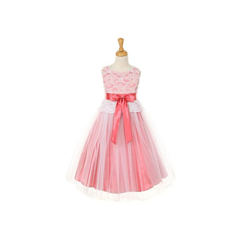 My Stuff, Off-White Lace Bodice Dress w/ Coral Charmeuse Tulle Overlay Skirt Style: D5715 - Charming