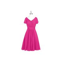 Fuchsia Azazie Hadley - Knee Length Chiffon Back Zip V Neck Dress - Charming Bridesmaids Store