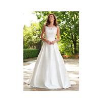 Classic A line Bateau Neck Satin & Lace Floor Length Wedding Dress With Ruching - Compelling Wedding
