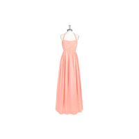 Coral Azazie Francesca - Bow/Tie Back Halter Floor Length Chiffon Dress - Charming Bridesmaids Store