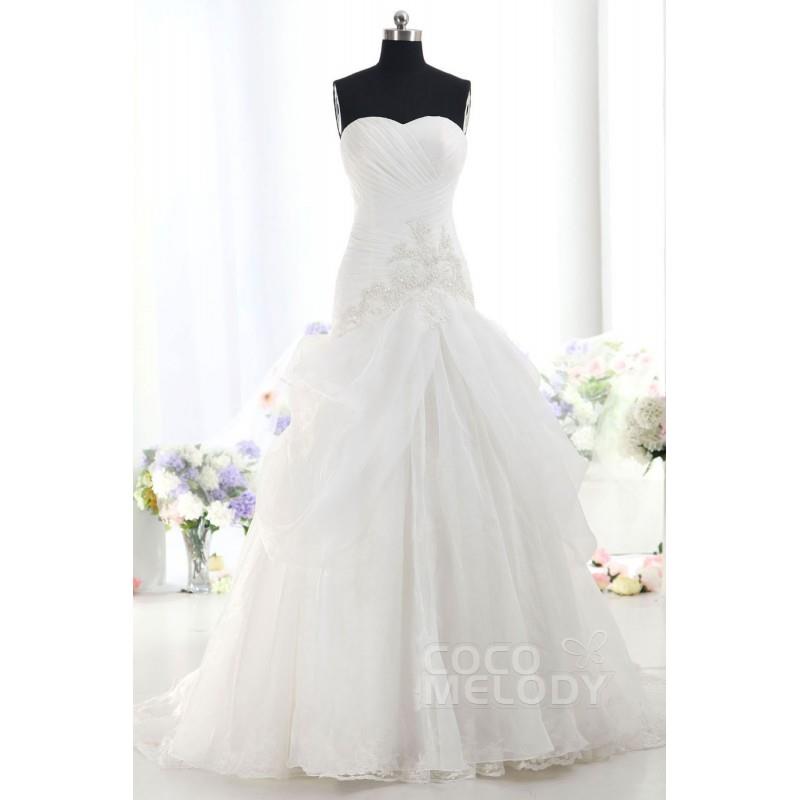 My Stuff, Dreamy A-Line Sweetheart Dropped Train Tulle Ivory Sleeveless Lace Up-Corset Wedding Dress