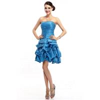 Fashion A-Line Strapless Short-Mini Taffeta Blue Glow Sleeveless Lace Up-Corset Homecoming Dresses C