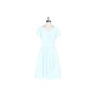 Mist Azazie Luna - Back Zip Knee Length Chiffon V Neck Dress - Charming Bridesmaids Store