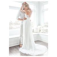 Alluring Tulle & Chiffon Spaghetti Straps Neckline Sheath Wedding Dresses with Lace Appliques - over