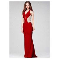 Sexy Stretch Satin & Tulle Halter Neckline Sheath Formal Dresses with Beadings & Rhinestones - overp
