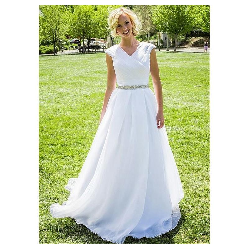 My Stuff, Alluring Organza V-neck Neckline A-line Wedding Dress - overpinks.com