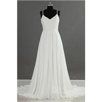 Delicate Sheath-Column Spaghetti Strap Criss-Cross Train Chiffon Ivory Sleeveless Wedding Dress with