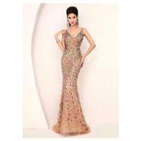 In Stock Junoesque Tulle V-neck Neckline Mermaid Evening Dresses With Beadings - overpinks.com