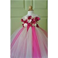 Flower Girl Dress, Tutu Dress, Photo Prop, Magenta and Champagne Flowers, Flower Top, Tutu Dress - H