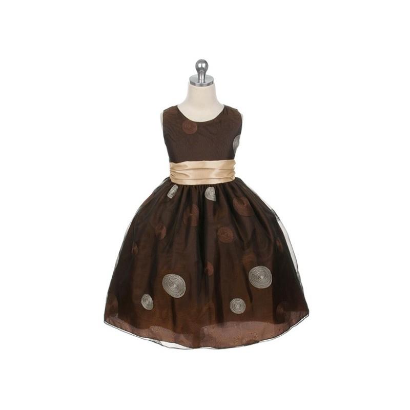 My Stuff, Brown Flower Girl Dress - Polka Dot Embroidered Organza Dress Style: D3010 - Charming Wedd