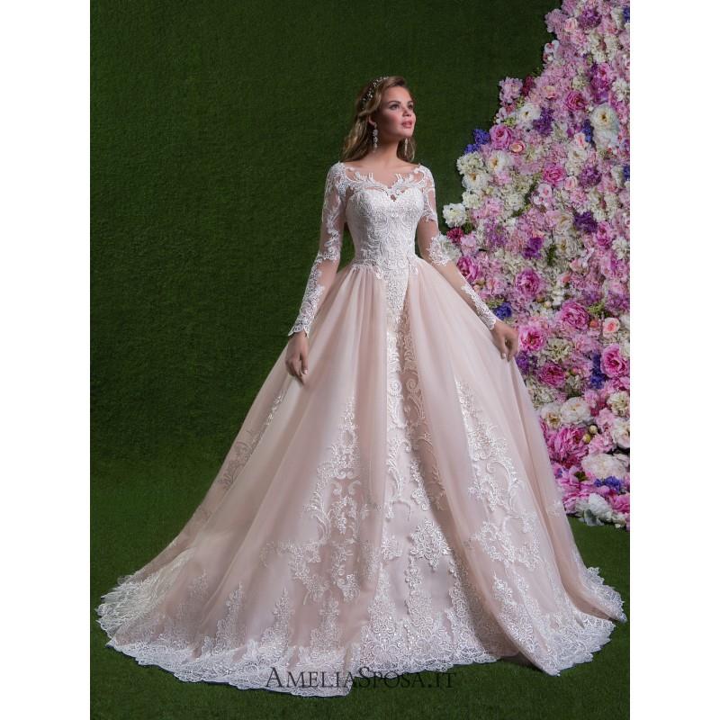 My Stuff, Amelia Sposa 2018 Rachele Embroidery Detachable Sweet Lace Pink Ball Gown Illusion Long Sl