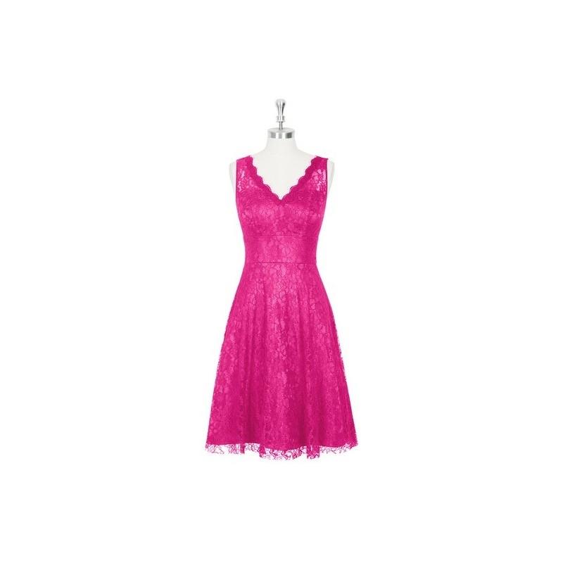 My Stuff, Fuchsia Azazie Alma - V Neck Knee Length Lace Illusion Dress - Charming Bridesmaids Store