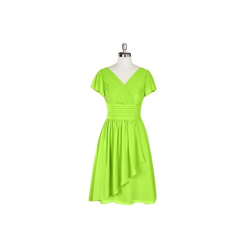 My Stuff, Lime_green Azazie Luna - Chiffon Back Zip Knee Length V Neck Dress - Charming Bridesmaids