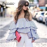 2017 summer new character a sense of off-the-shoulder fringe Flare Sleeves Backless tops T-Shirt blo