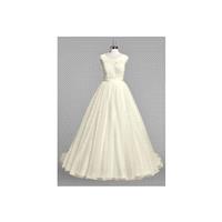Champagne Azazie Doreen BG - Button Satin, Tulle And Lace Illusion Sweep Train Dress - Charming Brid