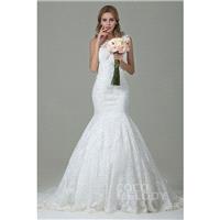 Pretty Trumpet-Mermaid Illusion Dropped Court Train Tulle and Lace Ivory Sleeveless Side Zipper Wedd