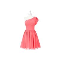 Watermelon Azazie Carly - Chiffon Side Zip Knee Length One Shoulder Dress - Cheap Gorgeous Bridesmai