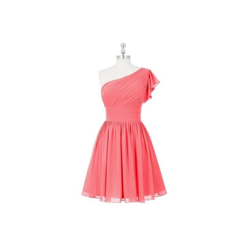 wedding, Watermelon Azazie Carly - Chiffon Side Zip Knee Length One Shoulder Dress - Cheap Gorgeous